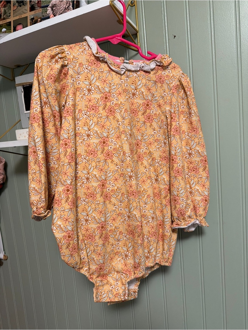 Girls' Yellow Floral Long-Sleeve One-Piece Bodysuit